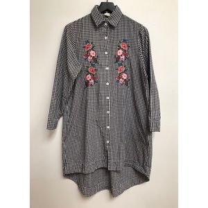 Embroidered check high-low dress Small